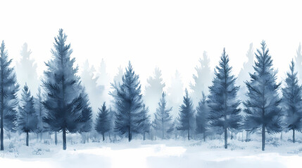 Fototapeta premium Trees in the winter forest. watercolor landscape. Frosted Fields. Illustration