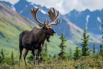 Fototapeta premium Moose in Its Natural Habitat in Alaska