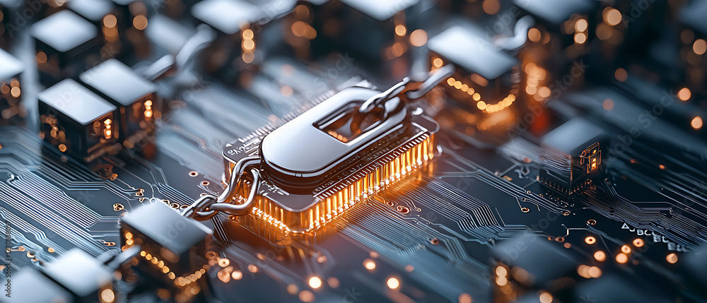 Poster blockchain security locks illuminating the future of digital transactions technology environment clo