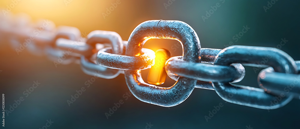 Poster connecting blockchain chain links to a glowing padlock in a secure digital environment showcasing in