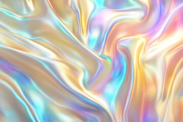 Fototapeta premium Abstract iridescent satin texture with vibrant pastel hues, ideal for modern graphic design and artistic backgrounds