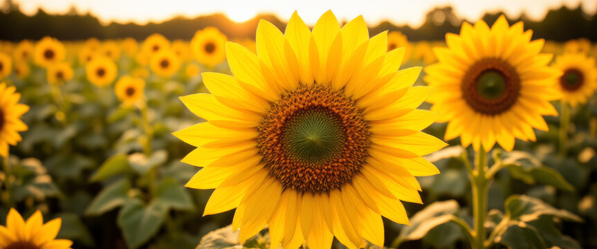 Sunflower in a vibrant mood blooming in a golden field