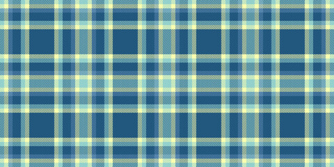 Bedding texture pattern background, linear check fabric vector. Blanket tartan textile seamless plaid in cyan and lime colors.