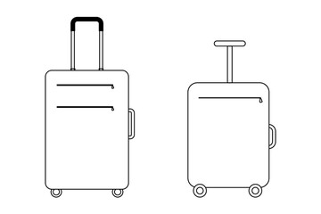 Outline of two suitcases, carry-on baggage with wheels. Design asset perfect for travel designs, airport graphics, vacation, vector art, and tourism visuals. PNG 