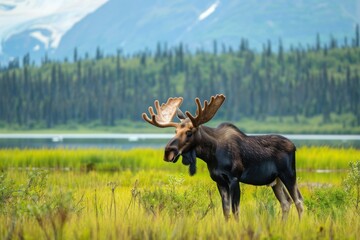 Naklejka premium Moose in Its Natural Habitat in Alaska