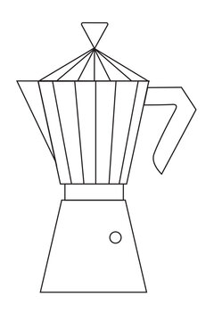 Outline of a stove-top moka, espresso pot illustration. Geometric coffee maker vector design. Modern kitchen. Italian coffee pot, coffee lover. Transparent PNG. Ideal for card, article, post 