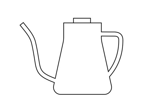 Outline of a pour-over coffee kettle in deep purple color. Modern geometric vector illustration perfect for social media post, coffee shop logos, articles, banners