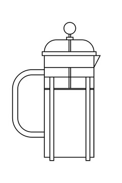 Outiline of a French press coffee maker with coffee. Simple geometric vector design perfect for caf&eacute; branding, kitchen d&eacute;cor, coffee shop menus, modern culinary illustrations, posts for social media