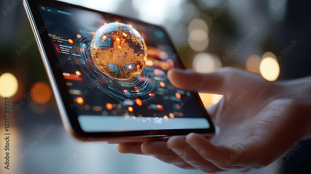 Aufkleber digital security visualization on tablet modern office environment technology overview innovative di