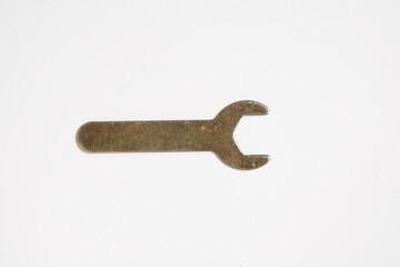 Angle Grinder Repair Tool isolated on white background.Used key.Copy space for text.Mechanical tools concept.For graphic design or banner background