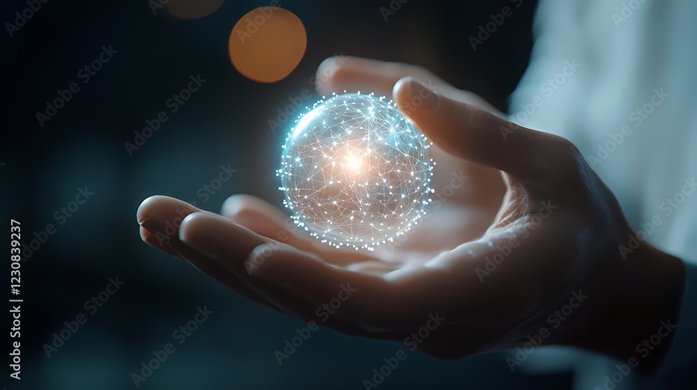 Poster business professional analyzing secure data on tablet modern office digital concept tech environment