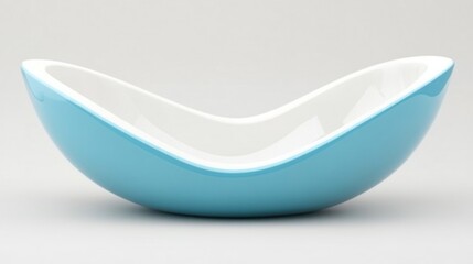 Teal and white modern bowl, side view.