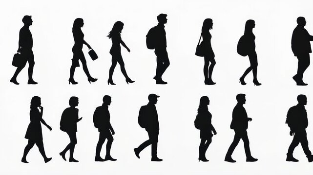 Diverse silhouettes walking in sync  unity and motion across cultures