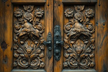 Intricate Carved Wooden Door with Ornate Details