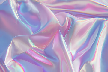 Fototapeta premium Abstract iridescent satin texture with vibrant pastel hues, ideal for modern graphic design and artistic backgrounds