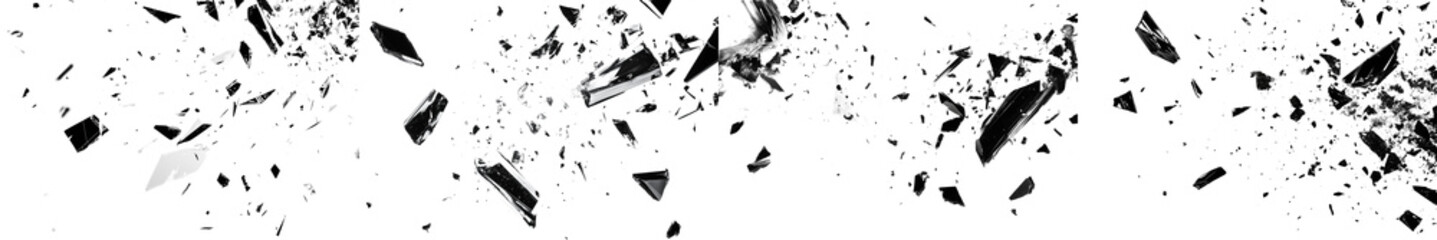 Exploding Black and White Shards Isolated on Transparent Background for Creative Design Projects