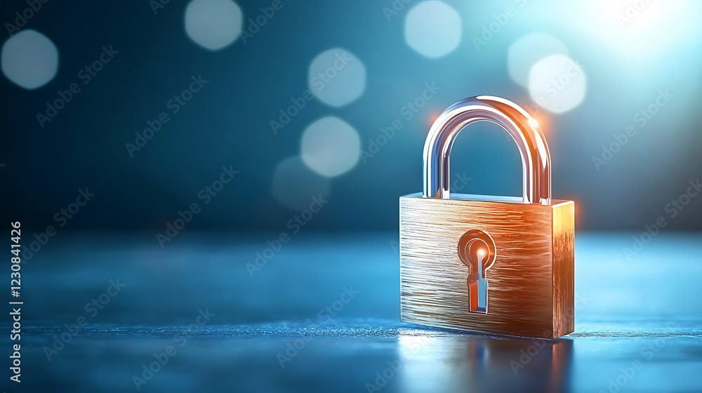 Poster protecting health and financial data with cyber locks digital security in focus modern technology se