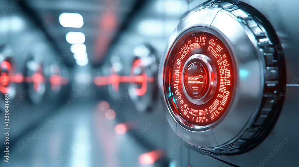 Poster cyber locks securing health insurance interfaces in a high-tech environment with futuristic design e