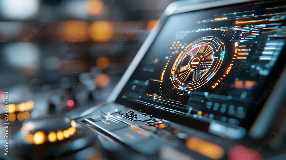 Poster futuristic cyber locks securing health networks in a high-tech environment with glowing graphics