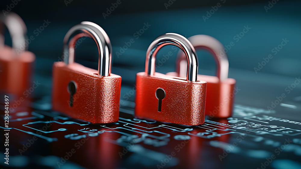 Poster securing health networks with cyber locks digital infrastructure image futuristic environment close-