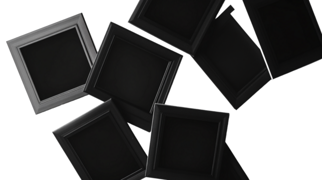 Empty Black and White Polaroid Frames Isolated on a Transparent Background for Creative Design Purposes