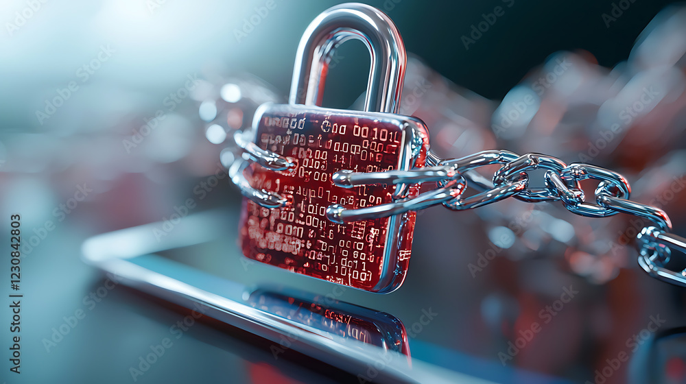 Poster cybersecured network connections on tablet digital workspace technology virtual environment close-up