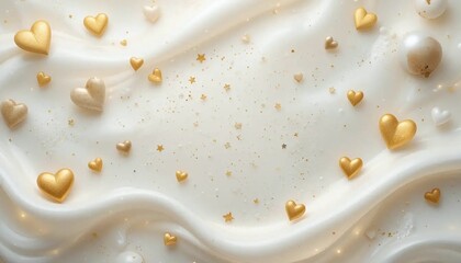 Obraz premium Luxurious white and gold background with tiny floating golden hearts creating an elegant and dreamy valentines day aesthetic