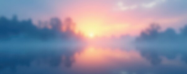 Fototapeta premium Soft blue haze with gentle blur effect on a calm abstract landscape at sunrise, abstract landscape,