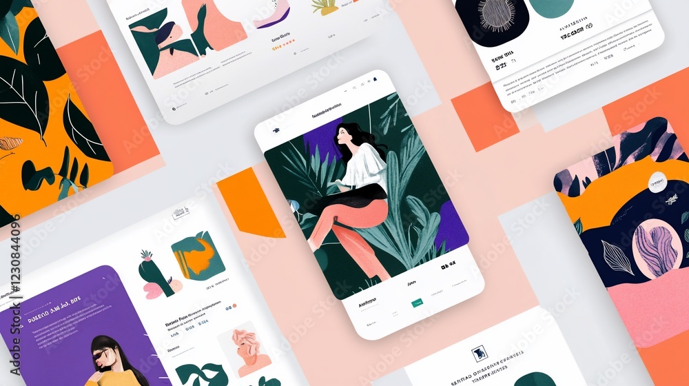 Aufkleber modern smartphone app ui design with colorful graphics and stylized illustrations