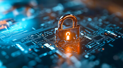 Cybersecure health systems glowing locks on financial security in digital environments futuristic technology modern viewpoint