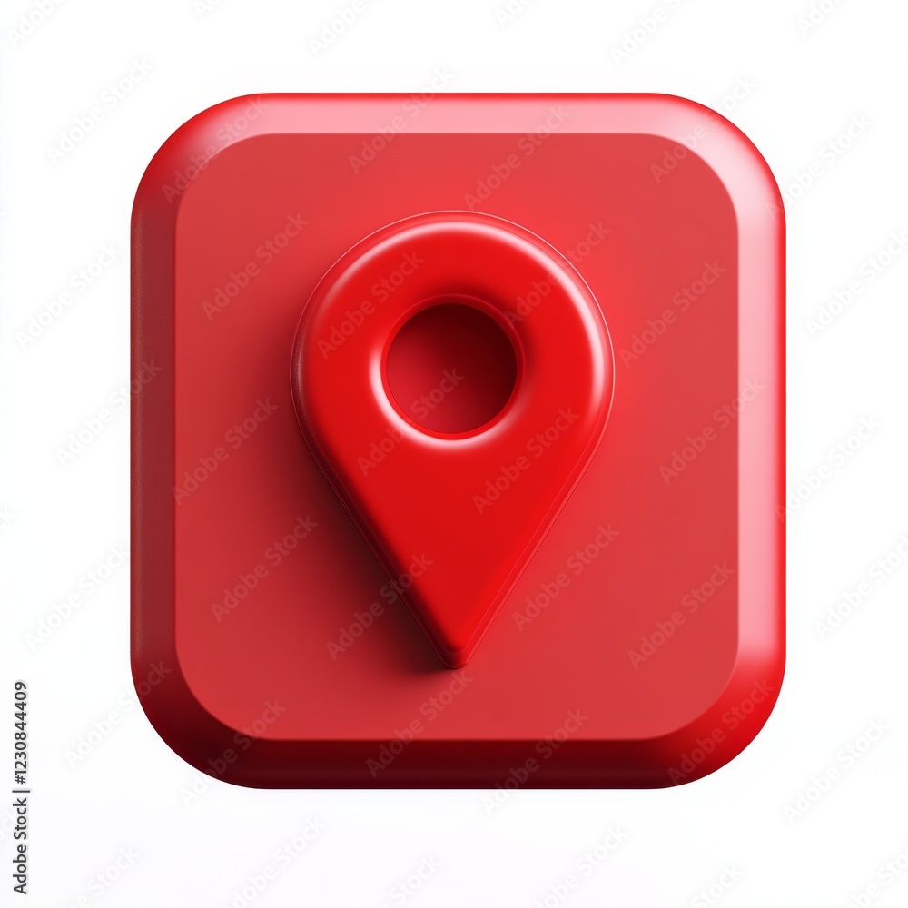 Poster red square button with 3d location pin.