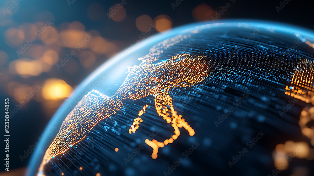 Poster cybersecurity in financial systems global impact digital visualization high-tech environment aerial 
