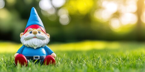 Obraz premium adorable garden gnome on grassy lawn