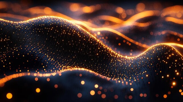 Abstract glowing network of particles on dark background. Generative AI