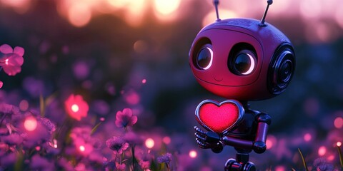 Fototapeta premium animation robot with heart in love