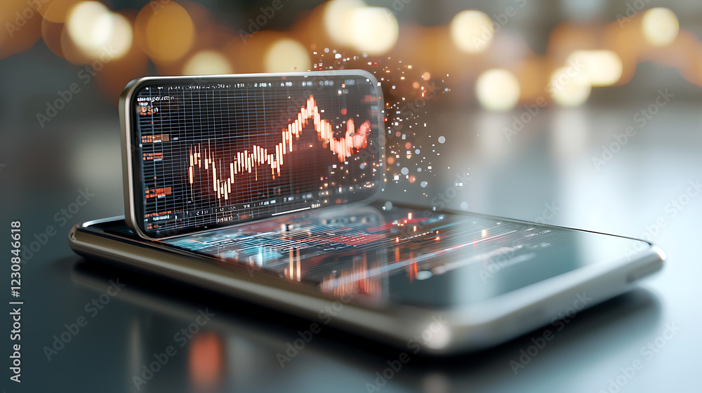 Poster cybersecurity shielding financial graphs smartphone display digital data protection urban environmen