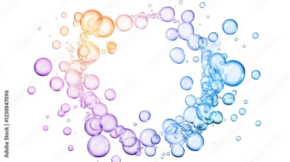 Poster rainbow soap bubbles frame floating on transparent background