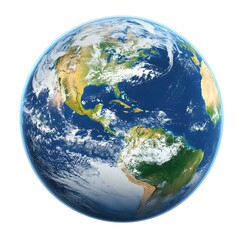 Realistic high-resolution earth with detailed continents and oceans on white background.