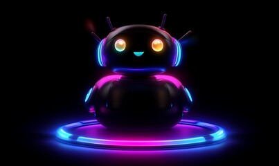 Cute Neon Robot Digital Art 3d Render