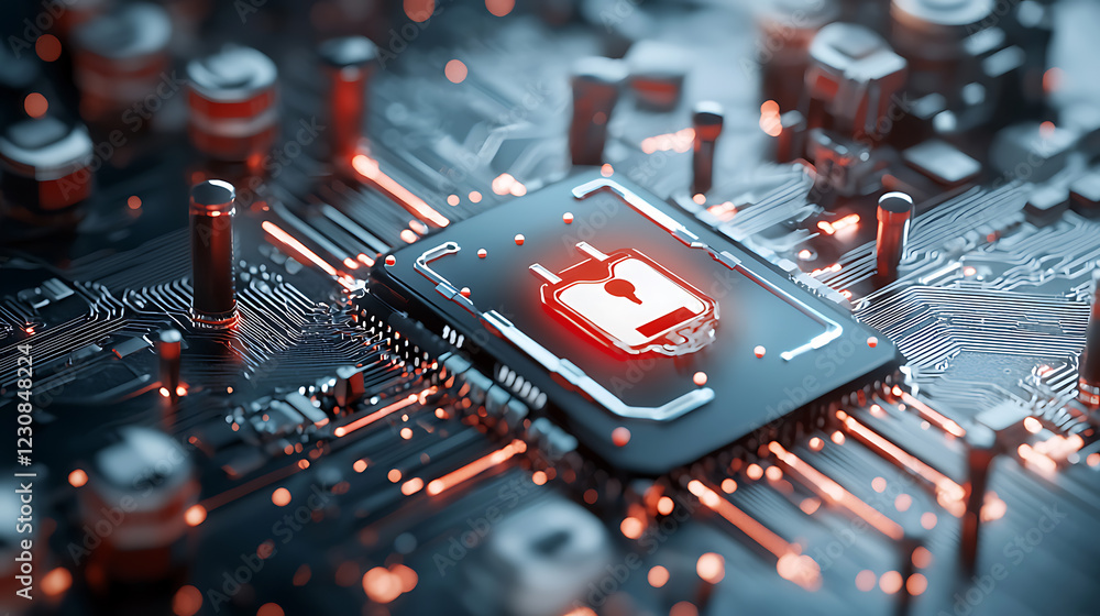 Poster digital health insurance system with glowing cyber locks secure technology concept futuristic enviro