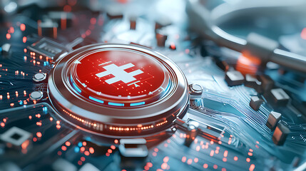 Illuminated digital health insurance systems futuristic technology environment macro viewpoint innovative design concept