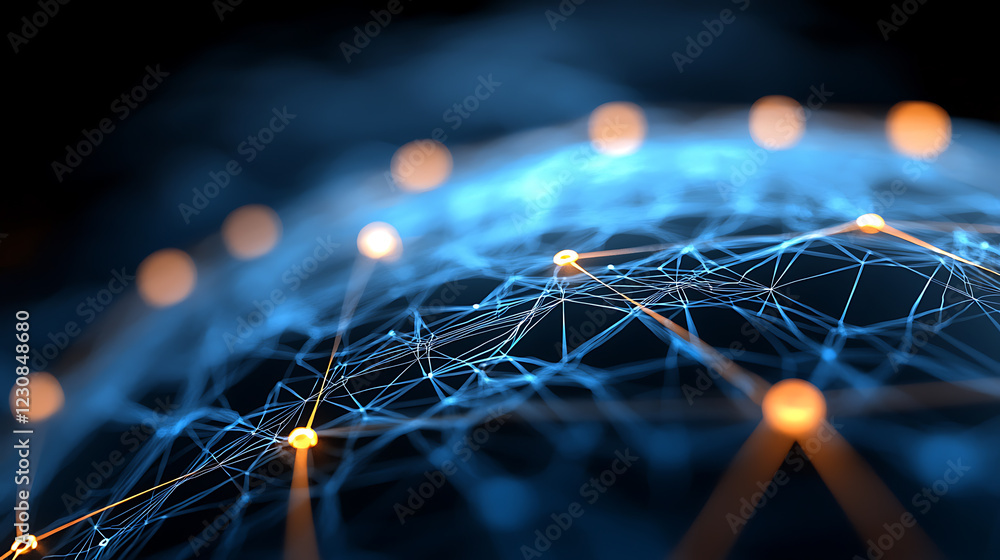 Poster revolutionary digital innovation in financial systems global network data visualization high-tech en