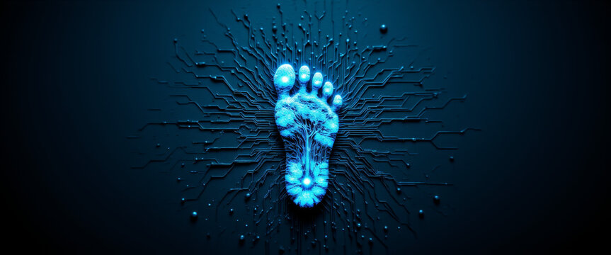 Digital footprint with a futuristic vibe representing technology against a dark background