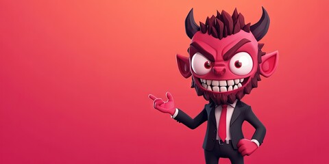 animation devil full body, holding contract, wearing business suit 