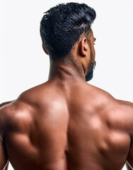 Close-up portrait of a male bodybuilder from behind