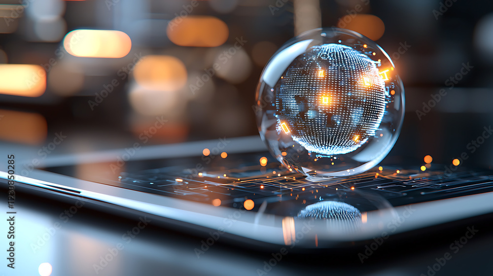 Poster innovative digital shield on tablet demonstrating secure networks modern office technology visual di
