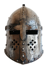 Crusader Helmet With Cross Detailing Isolated on White Background Showcasing Medieval Knight Armor Design