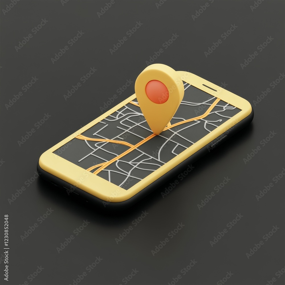 Aufkleber 3d illustration of a smartphone displaying a map with a location pin.