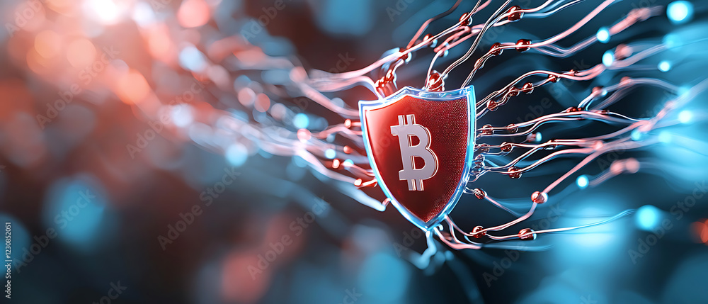 Aufkleber futuristic blockchain symbols glowing in the digital realm virtual space graphic representation high
