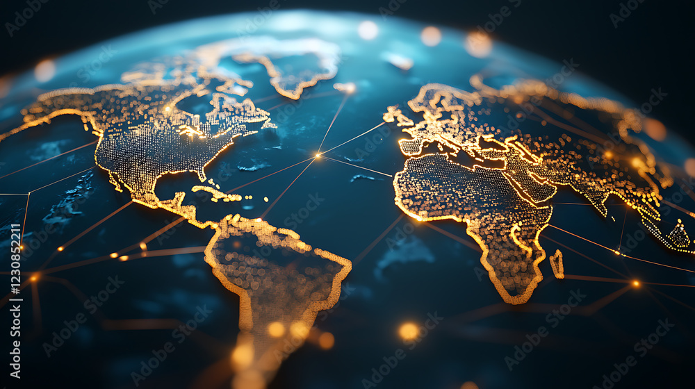 Aufkleber futuristic financial systems and glowing global grids digital world map 3d visualization technology 